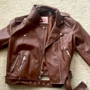 Chocolate brown faux leather biker jacket!